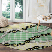 Green Palaka Hawaii Round Carpet Kukui Nut Pikake Lei Hawaiian Tapa Pattern - Polynesian Pride
