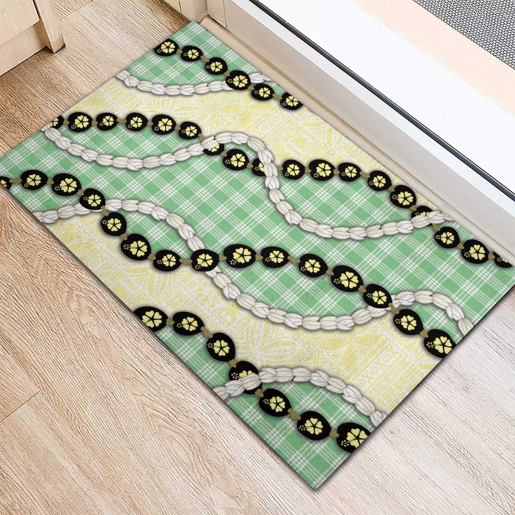 Green Palaka Hawaii Rubber Doormat Kukui Nut Pikake Lei Hawaiian Tapa Pattern - Polynesian Pride