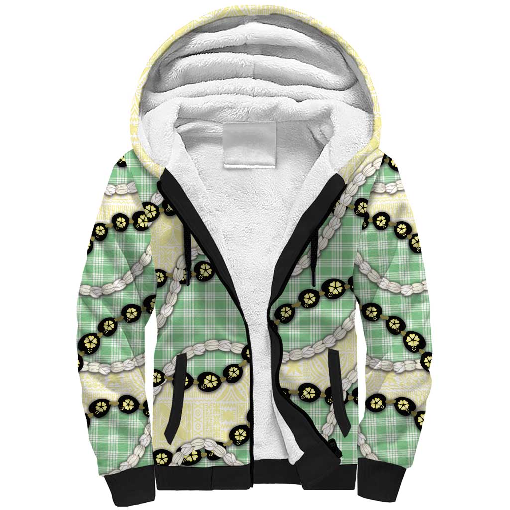 Green Palaka Hawaii Sherpa Hoodie Kukui Nut Pikake Lei Hawaiian Tapa Pattern LT14 Unisex Green - Polynesian Pride