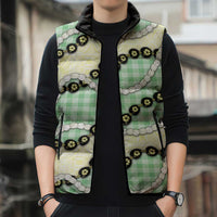 Green Palaka Hawaii Sleeveless Puffer Jacket Kukui Nut Pikake Lei Hawaiian Tapa Pattern - Polynesian Pride
