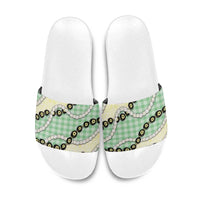 Green Palaka Hawaii Slide Sandals Kukui Nut Pikake Lei Hawaiian Tapa Pattern - Polynesian Pride