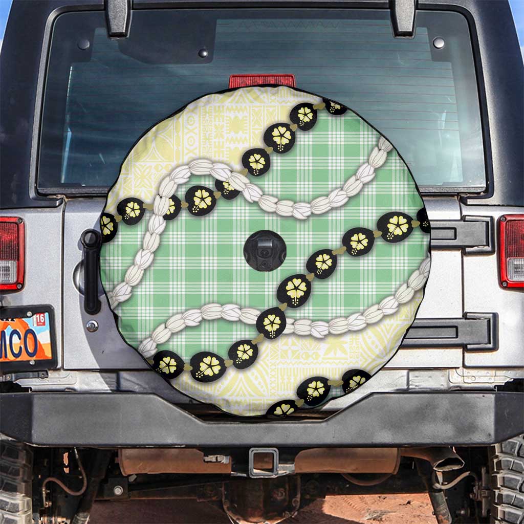 Green Palaka Hawaii Spare Tire Cover Kukui Nut Pikake Lei Hawaiian Tapa Pattern - Polynesian Pride
