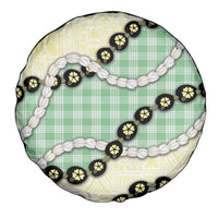 Green Palaka Hawaii Spare Tire Cover Kukui Nut Pikake Lei Hawaiian Tapa Pattern - Polynesian Pride