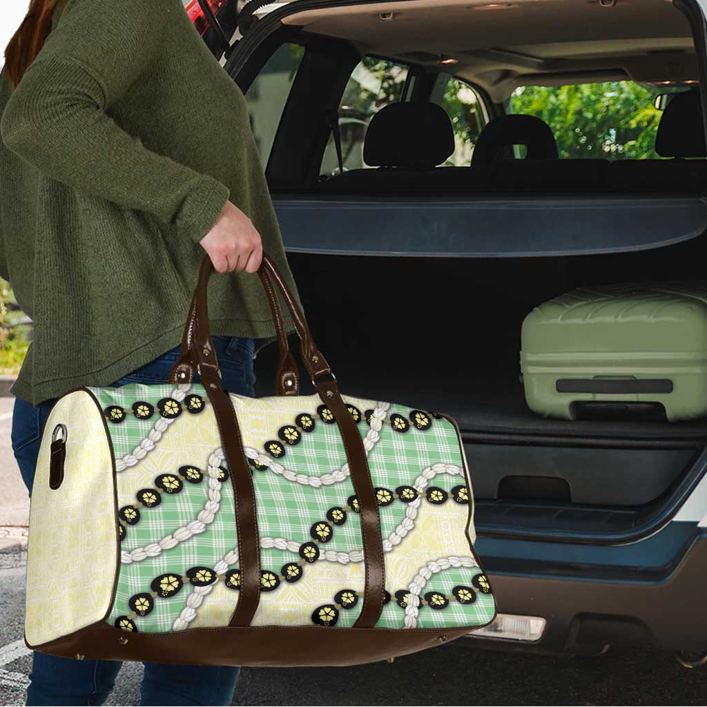 Green Palaka Hawaii Travel Bag Kukui Nut Pikake Lei Hawaiian Tapa Pattern - Polynesian Pride