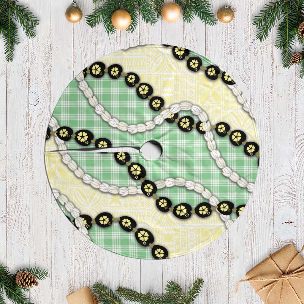 Green Palaka Hawaii Tree Skirt Kukui Nut Pikake Lei Hawaiian Tapa Pattern - Polynesian Pride