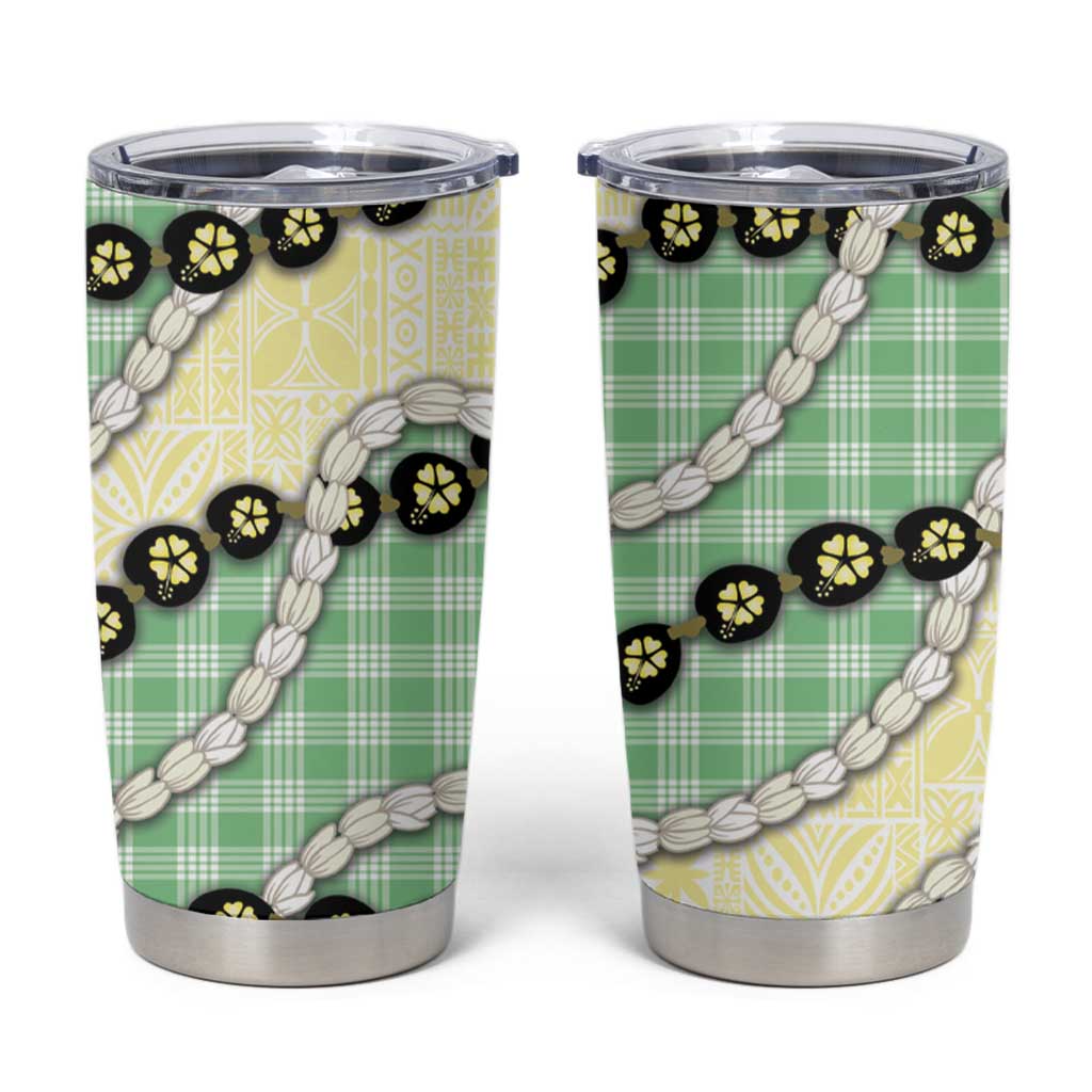 Green Palaka Hawaii Tumbler Cup Kukui Nut Pikake Lei Hawaiian Tapa Pattern - Polynesian Pride