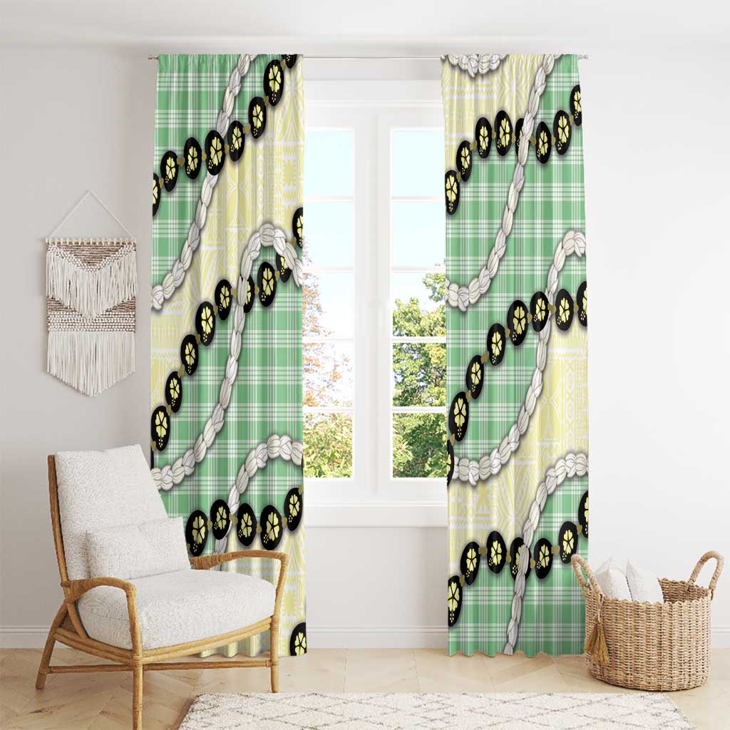 Green Palaka Hawaii Window Curtain Kukui Nut Pikake Lei Hawaiian Tapa Pattern - Polynesian Pride