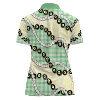 Green Palaka Hawaii Women Polo Shirt Kukui Nut Pikake Lei Hawaiian Tapa Pattern - Polynesian Pride