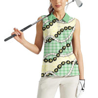 Green Palaka Hawaii Women Sleeveless Polo Shirt Kukui Nut Pikake Lei Hawaiian Tapa Pattern - Polynesian Pride