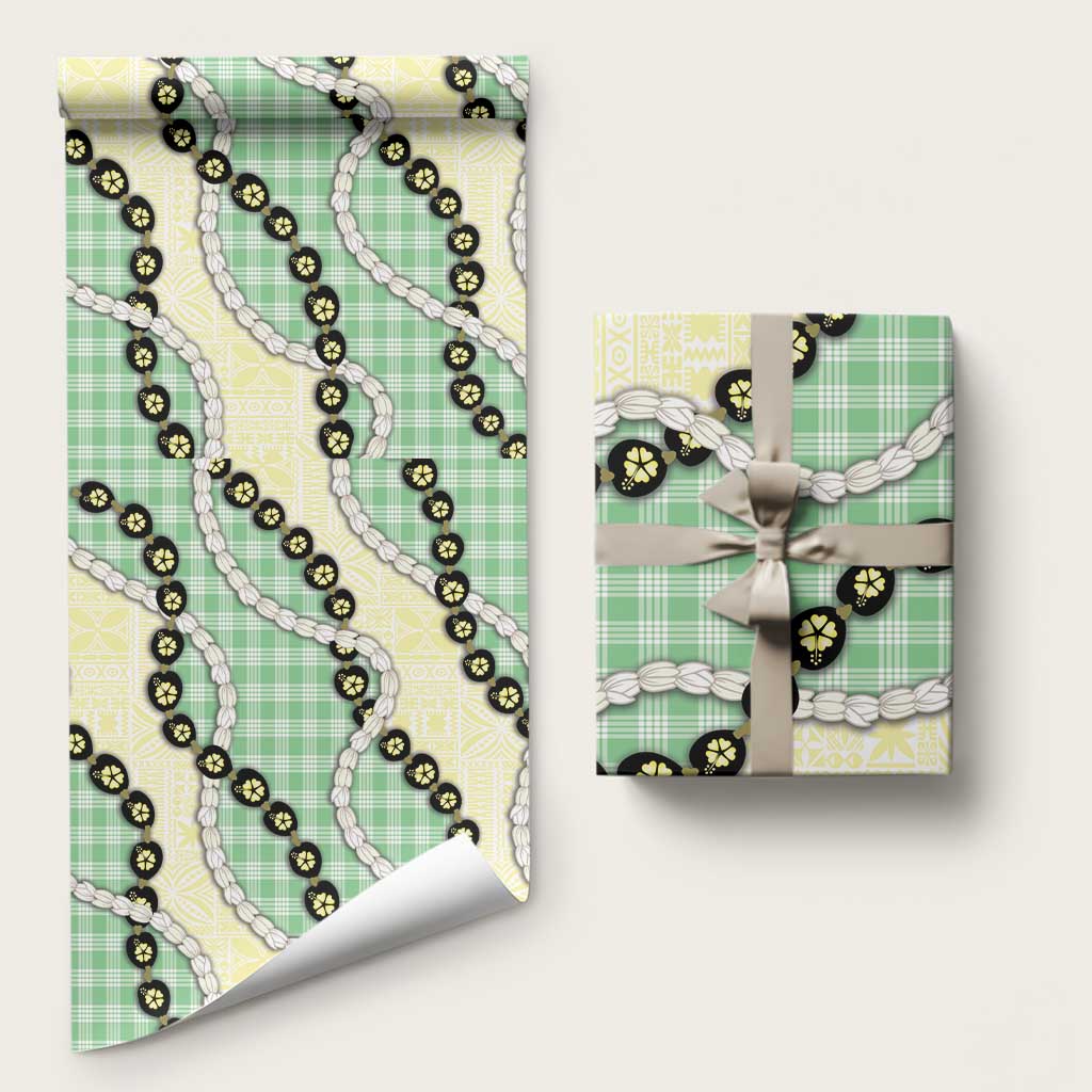 Green Palaka Hawaii Wrapping Paper Kukui Nut Pikake Lei Hawaiian Tapa Pattern - Polynesian Pride