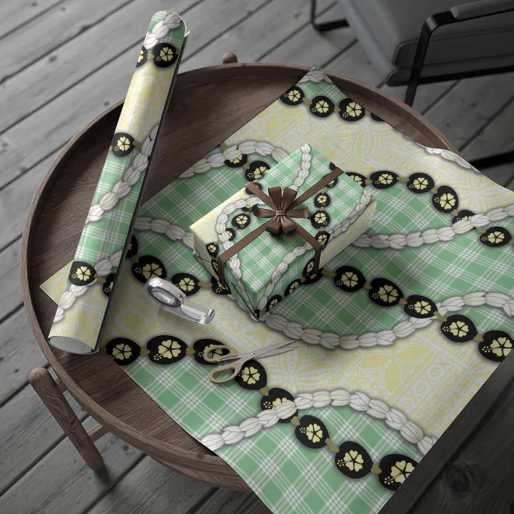 Green Palaka Hawaii Wrapping Paper Kukui Nut Pikake Lei Hawaiian Tapa Pattern - Polynesian Pride