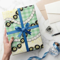 Green Palaka Hawaii Wrapping Paper Kukui Nut Pikake Lei Hawaiian Tapa Pattern - Polynesian Pride