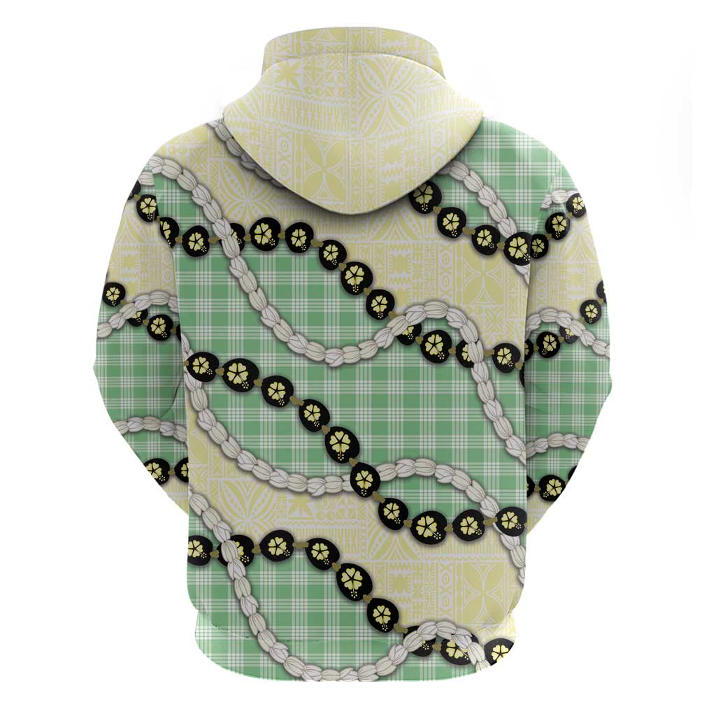 Green Palaka Hawaii Zip Hoodie Kukui Nut Pikake Lei Hawaiian Tapa Pattern - Polynesian Pride