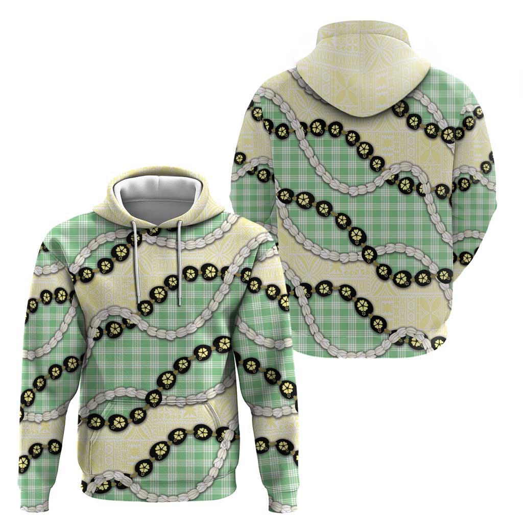 Green Palaka Hawaii Zip Hoodie Kukui Nut Pikake Lei Hawaiian Tapa Pattern - Polynesian Pride
