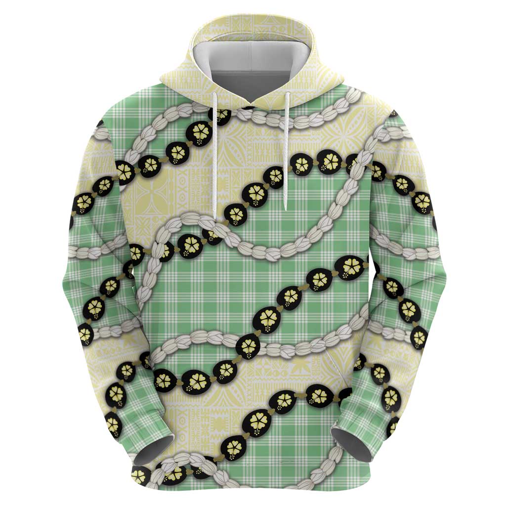 Green Palaka Hawaii Zip Hoodie Kukui Nut Pikake Lei Hawaiian Tapa Pattern - Polynesian Pride