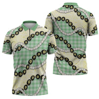 Green Palaka Hawaii Zipper Polo Shirt Kukui Nut Pikake Lei Hawaiian Tapa Pattern - Polynesian Pride