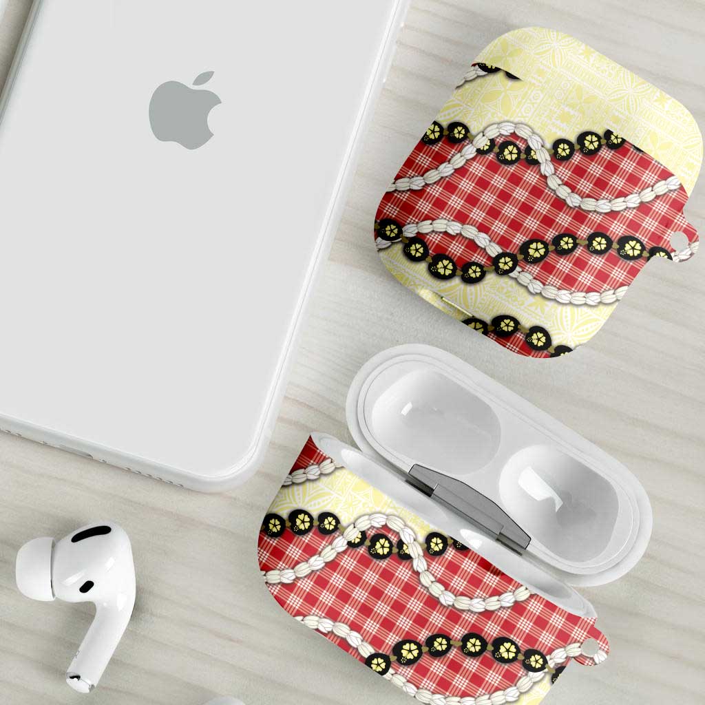 Red Palaka Hawaii AirPods Case Kukui Nut Pikake Lei Hawaiian Tapa Pattern - Polynesian Pride