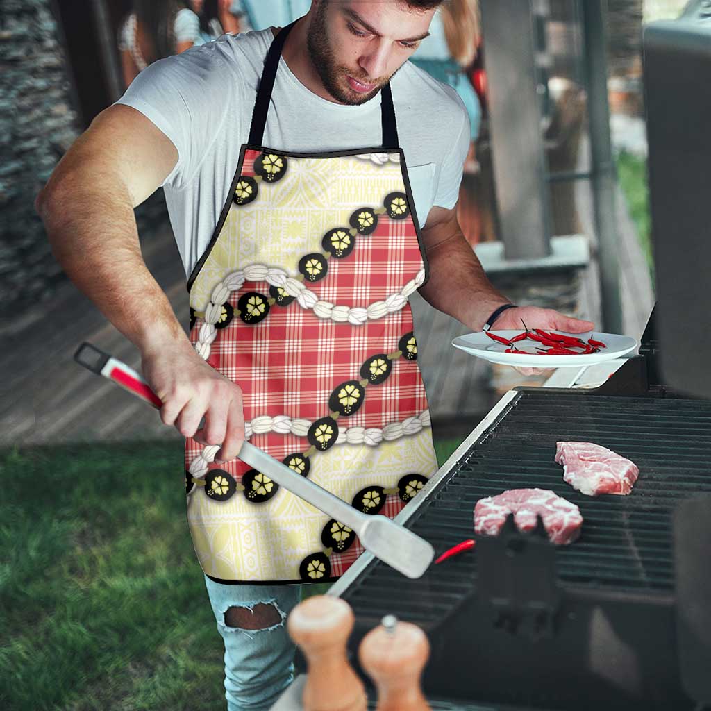 Red Palaka Hawaii Apron Kukui Nut Pikake Lei Hawaiian Tapa Pattern - Polynesian Pride