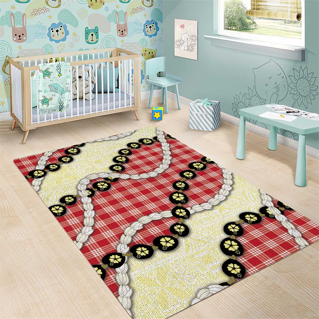 Red Palaka Hawaii Area Rug Kukui Nut Pikake Lei Hawaiian Tapa Pattern - Polynesian Pride
