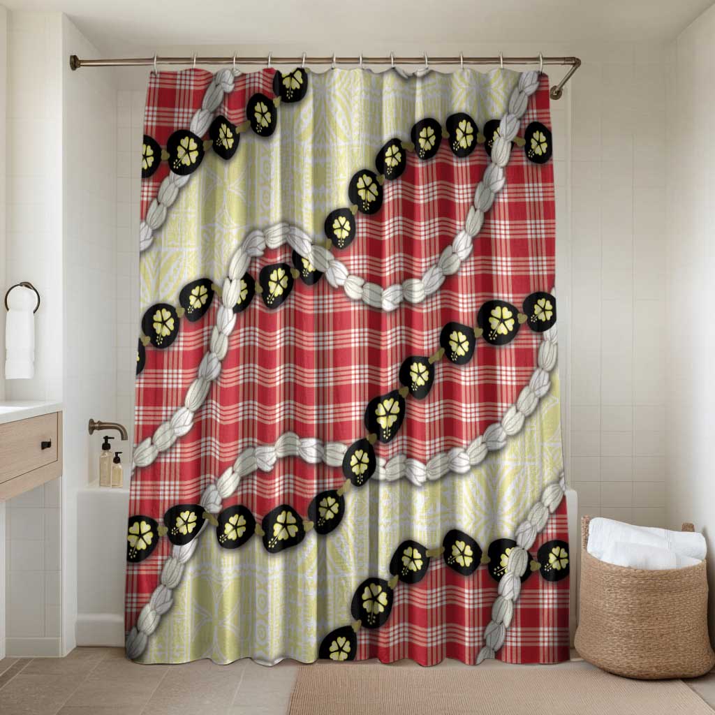 Red Palaka Hawaii Bathroom Set Kukui Nut Pikake Lei Hawaiian Tapa Pattern - Polynesian Pride