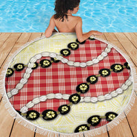 Red Palaka Hawaii Beach Blanket Kukui Nut Pikake Lei Hawaiian Tapa Pattern - Polynesian Pride
