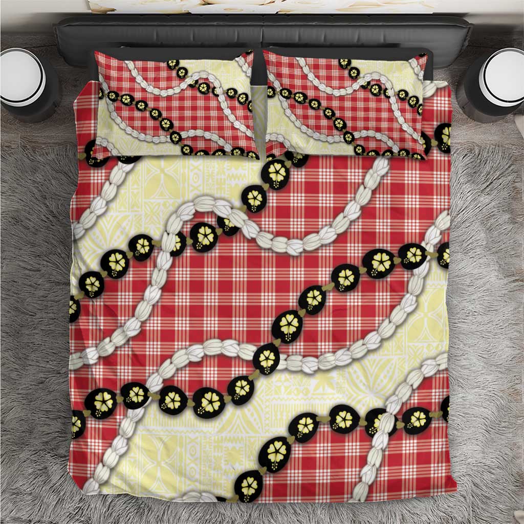 Red Palaka Hawaii Bedding Set Kukui Nut Pikake Lei Hawaiian Tapa Pattern - Polynesian Pride