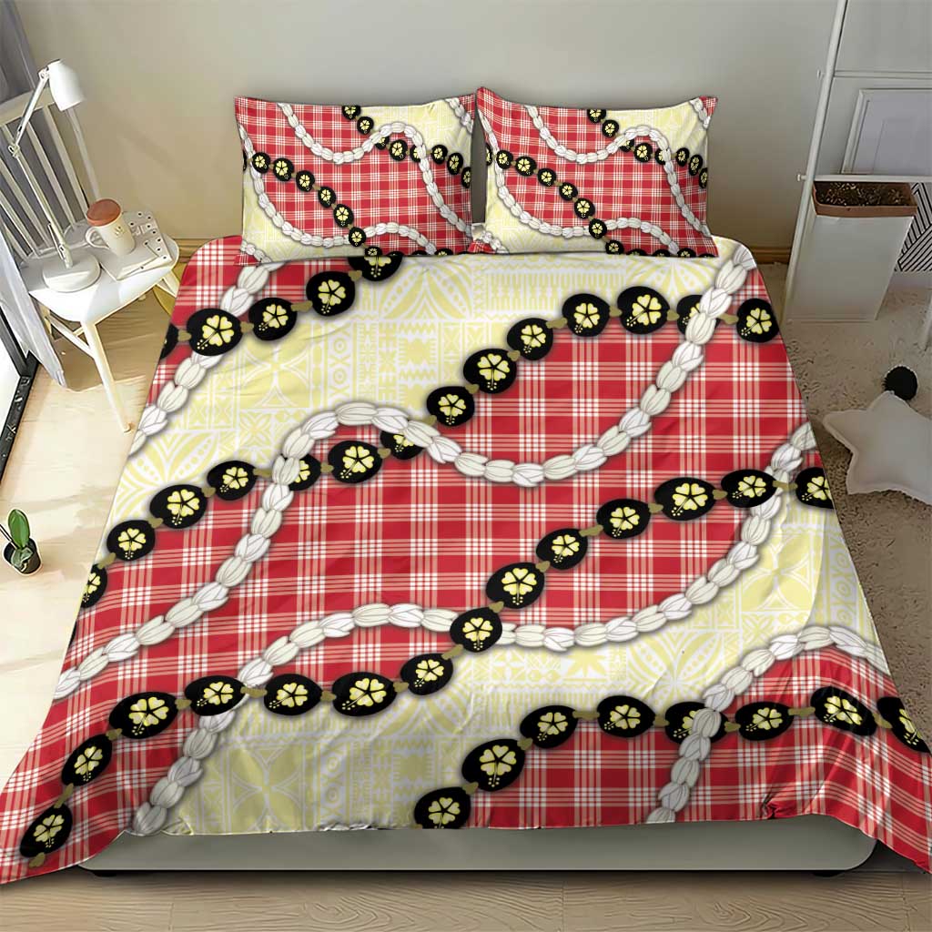 Red Palaka Hawaii Bedding Set Kukui Nut Pikake Lei Hawaiian Tapa Pattern - Polynesian Pride