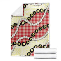 Red Palaka Hawaii Blanket Kukui Nut Pikake Lei Hawaiian Tapa Pattern - Polynesian Pride