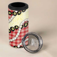 Red Palaka Hawaii 4 in 1 Can Cooler Tumbler Kukui Nut Pikake Lei Hawaiian Tapa Pattern - Polynesian Pride
