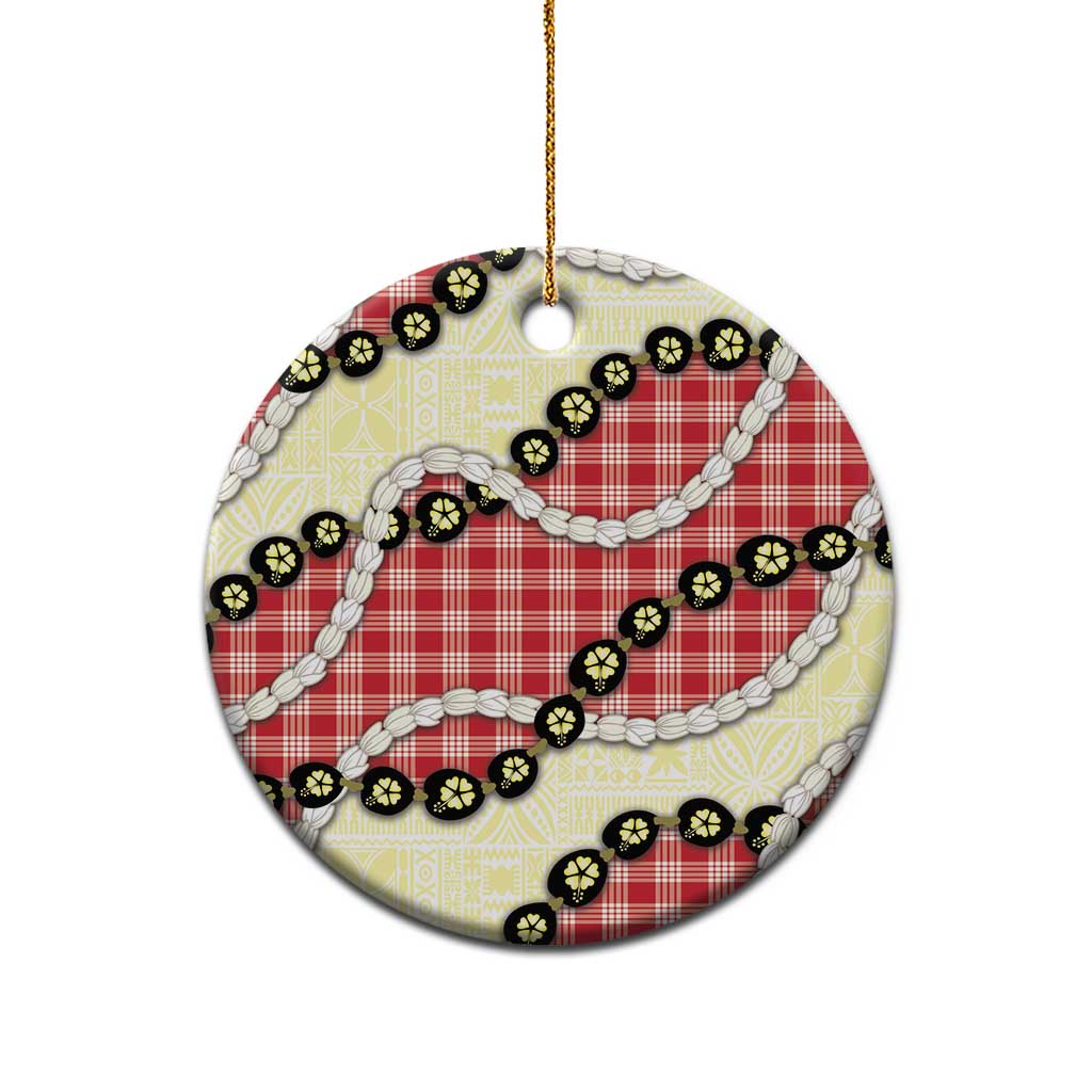 Red Palaka Hawaii Ceramic Ornament Kukui Nut Pikake Lei Hawaiian Tapa Pattern - Polynesian Pride