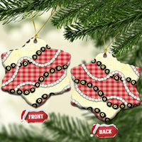 Red Palaka Hawaii Ceramic Ornament Kukui Nut Pikake Lei Hawaiian Tapa Pattern - Polynesian Pride