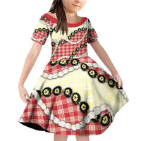 Red Palaka Hawaii Family Matching Off Shoulder Short Dress and Hawaiian Shirt Kukui Nut Pikake Lei Hawaiian Tapa Pattern - Polynesian Pride