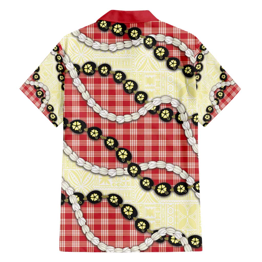Red Palaka Hawaii Family Matching Off Shoulder Short Dress and Hawaiian Shirt Kukui Nut Pikake Lei Hawaiian Tapa Pattern - Polynesian Pride
