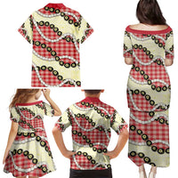 Red Palaka Hawaii Family Matching Puletasi and Hawaiian Shirt Kukui Nut Pikake Lei Hawaiian Tapa Pattern - Polynesian Pride