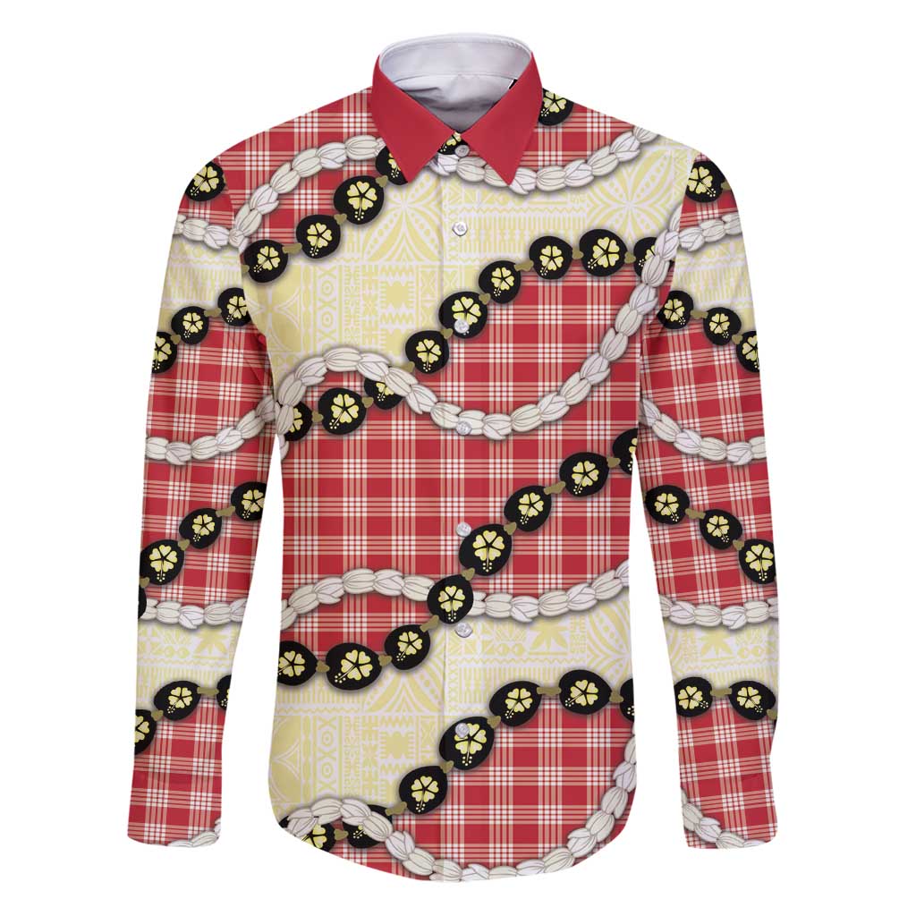 Red Palaka Hawaii Family Matching Puletasi and Hawaiian Shirt Kukui Nut Pikake Lei Hawaiian Tapa Pattern - Polynesian Pride