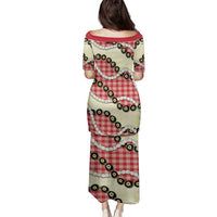 Red Palaka Hawaii Family Matching Puletasi and Hawaiian Shirt Kukui Nut Pikake Lei Hawaiian Tapa Pattern - Polynesian Pride