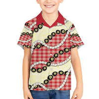 Red Palaka Hawaii Family Matching Puletasi and Hawaiian Shirt Kukui Nut Pikake Lei Hawaiian Tapa Pattern - Polynesian Pride