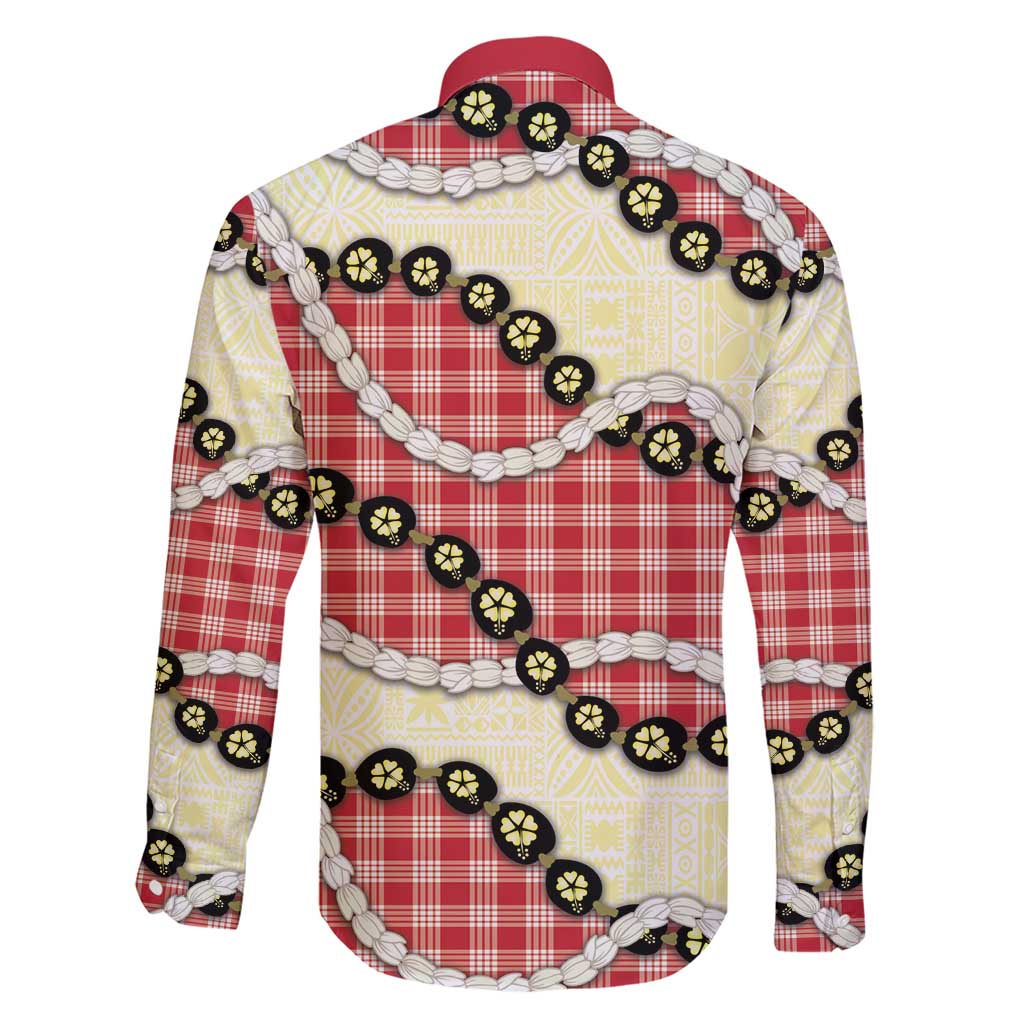 Red Palaka Hawaii Family Matching Short Sleeve Bodycon Dress and Hawaiian Shirt Kukui Nut Pikake Lei Hawaiian Tapa Pattern - Polynesian Pride