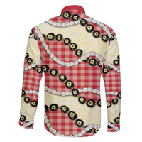 Red Palaka Hawaii Family Matching Short Sleeve Bodycon Dress and Hawaiian Shirt Kukui Nut Pikake Lei Hawaiian Tapa Pattern - Polynesian Pride