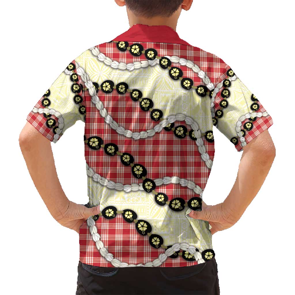 Red Palaka Hawaii Family Matching Summer Maxi Dress and Hawaiian Shirt Kukui Nut Pikake Lei Hawaiian Tapa Pattern - Polynesian Pride