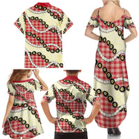 Red Palaka Hawaii Family Matching Summer Maxi Dress and Hawaiian Shirt Kukui Nut Pikake Lei Hawaiian Tapa Pattern - Polynesian Pride