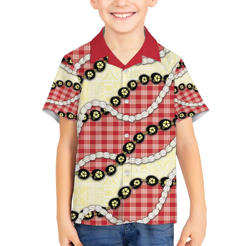 Red Palaka Hawaii Family Matching Summer Maxi Dress and Hawaiian Shirt Kukui Nut Pikake Lei Hawaiian Tapa Pattern - Polynesian Pride