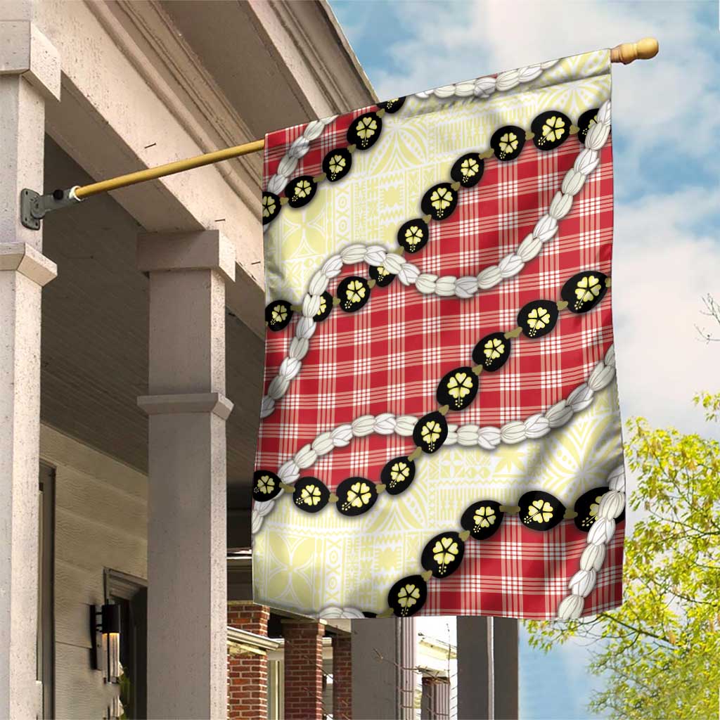 Red Palaka Hawaii Garden Flag Kukui Nut Pikake Lei Hawaiian Tapa Pattern LT14 House Flag Red - Polynesian Pride