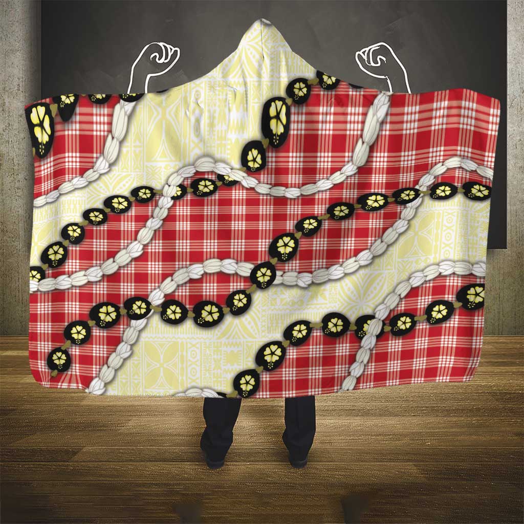 Red Palaka Hawaii Hooded Blanket Kukui Nut Pikake Lei Hawaiian Tapa Pattern - Polynesian Pride