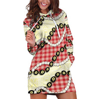 Red Palaka Hawaii Hoodie Dress Kukui Nut Pikake Lei Hawaiian Tapa Pattern - Polynesian Pride