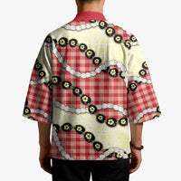 Red Palaka Hawaii Kimono Kukui Nut Pikake Lei Hawaiian Tapa Pattern - Polynesian Pride
