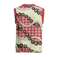 Red Palaka Hawaii Christmas Knitted V-Neck Vest Kukui Nut Pikake Lei Hawaiian Tapa Pattern - Polynesian Pride