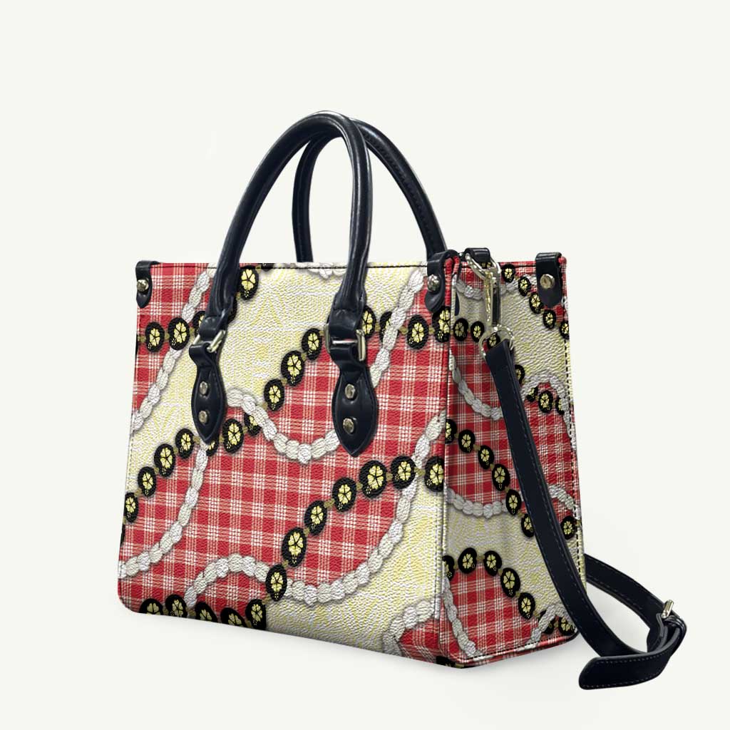 Red Palaka Hawaii Leather Bag Kukui Nut Pikake Lei Hawaiian Tapa Pattern - Polynesian Pride