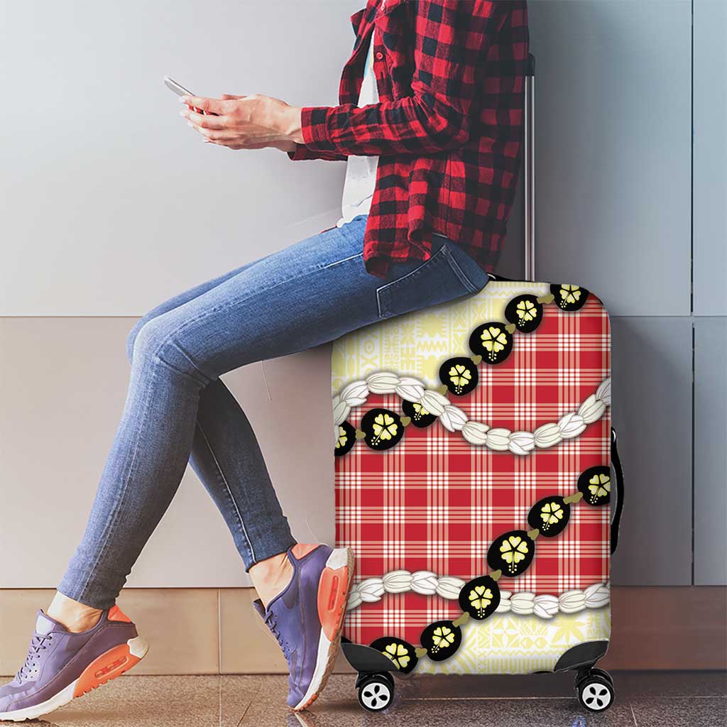 Red Palaka Hawaii Luggage Cover Kukui Nut Pikake Lei Hawaiian Tapa Pattern - Polynesian Pride