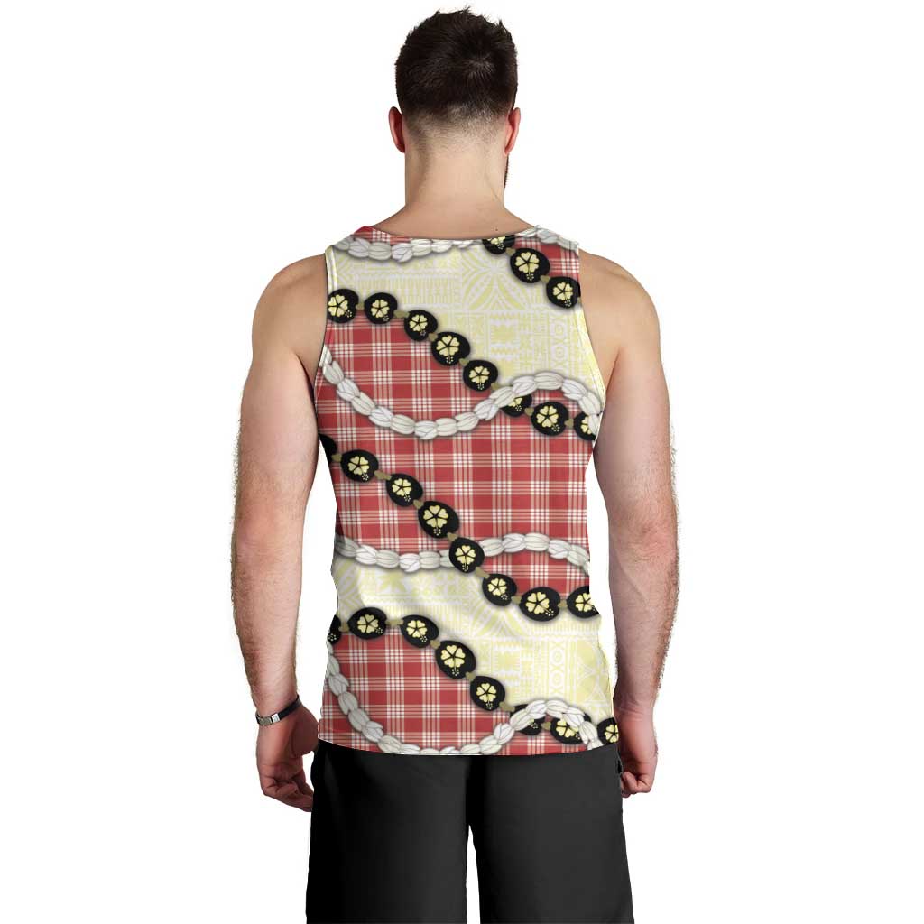Red Palaka Hawaii Men Tank Top Kukui Nut Pikake Lei Hawaiian Tapa Pattern - Polynesian Pride